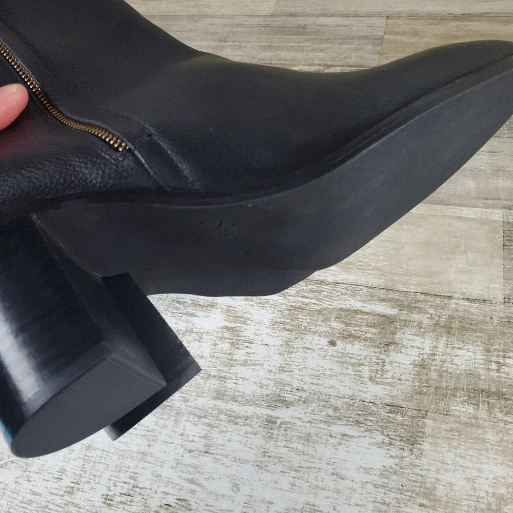 Seychelles Desirable Womens Ankle Boots Sz‎ 8 Black Leather Side Zip Block Heel